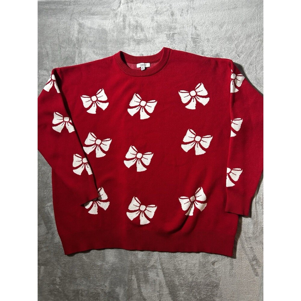 Orange Kiss Essentials Bow Sweater Womens XL Red White Coquette Preppy Cute